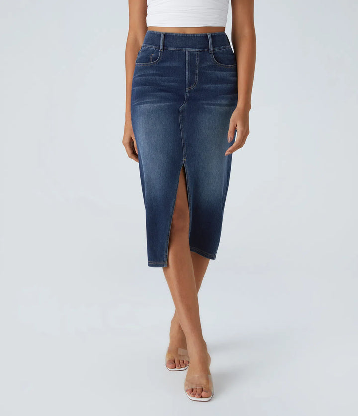 Blomqvist Stockholm® | Midikjol i denim med hög midja och flera fickor