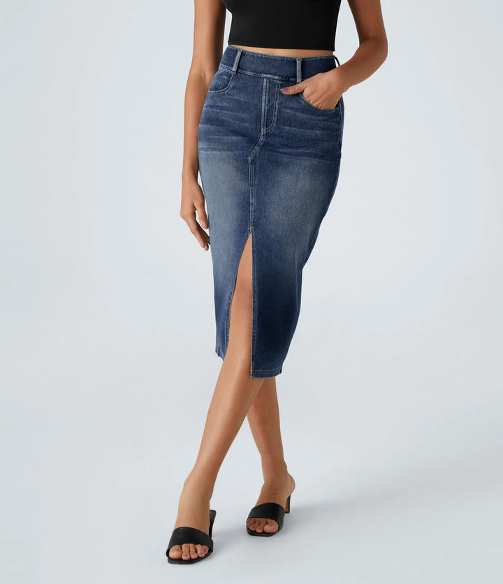 Blomqvist Stockholm® | Midikjol i denim med hög midja och flera fickor