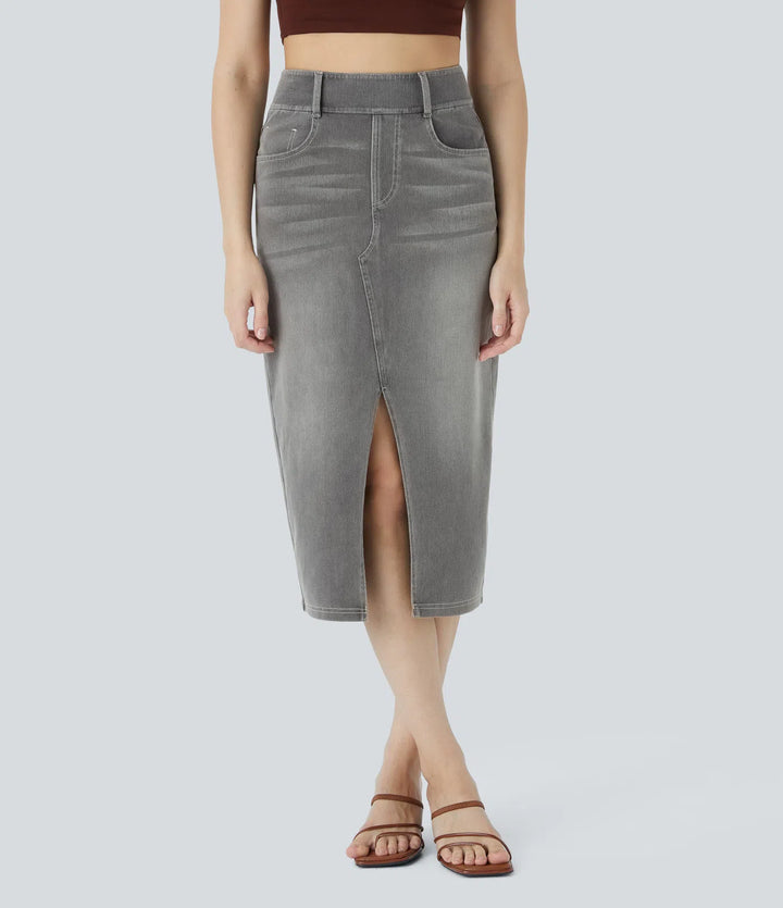 Blomqvist Stockholm® | Midikjol i denim med hög midja och flera fickor