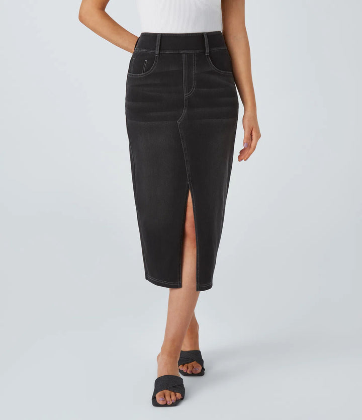 Blomqvist Stockholm® | Midikjol i denim med hög midja och flera fickor